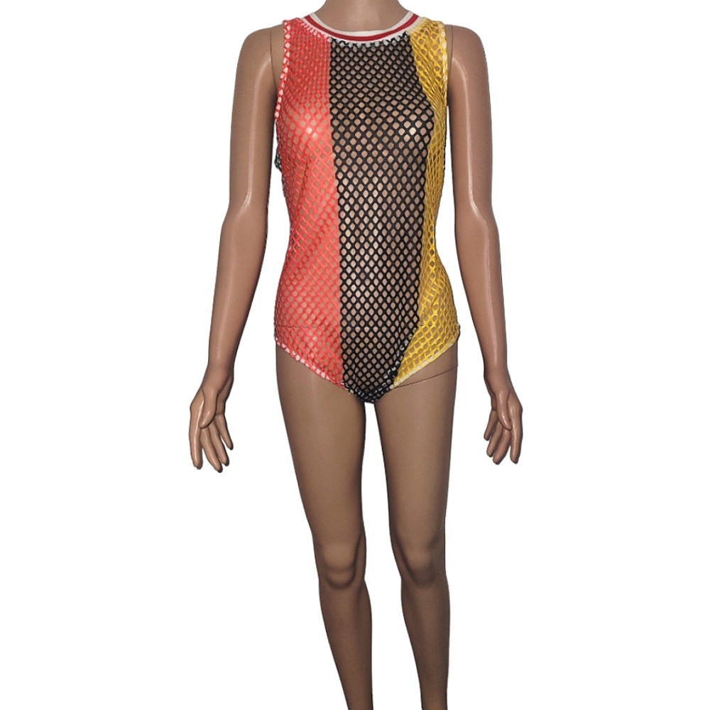 Red, Yellow, Green mesh short shelve body suit